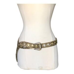 Sandcastle New York Rock n Roll Studded Leather Belt with Gold Silver Conchos